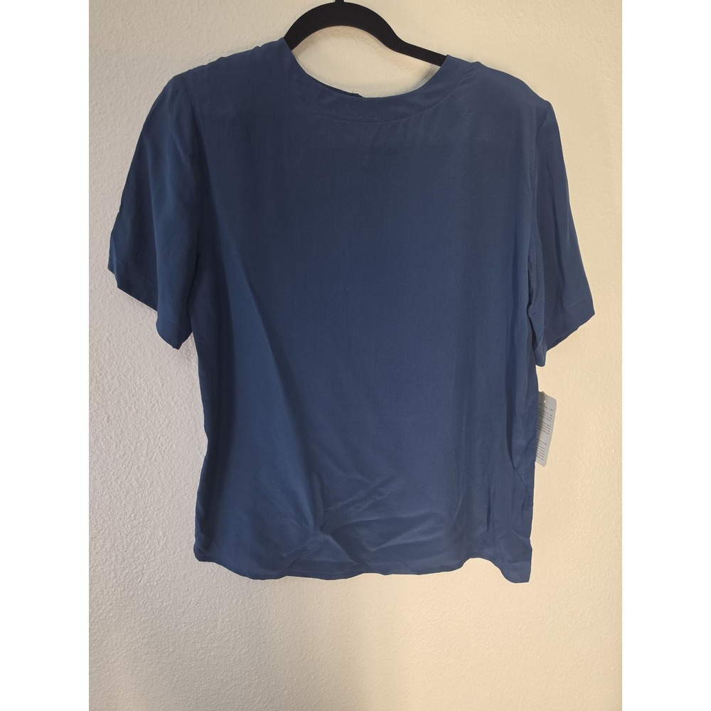 Christie & Jill Silk Blouse Small Blue Short Sleeve Round Neck Top VTG NWT